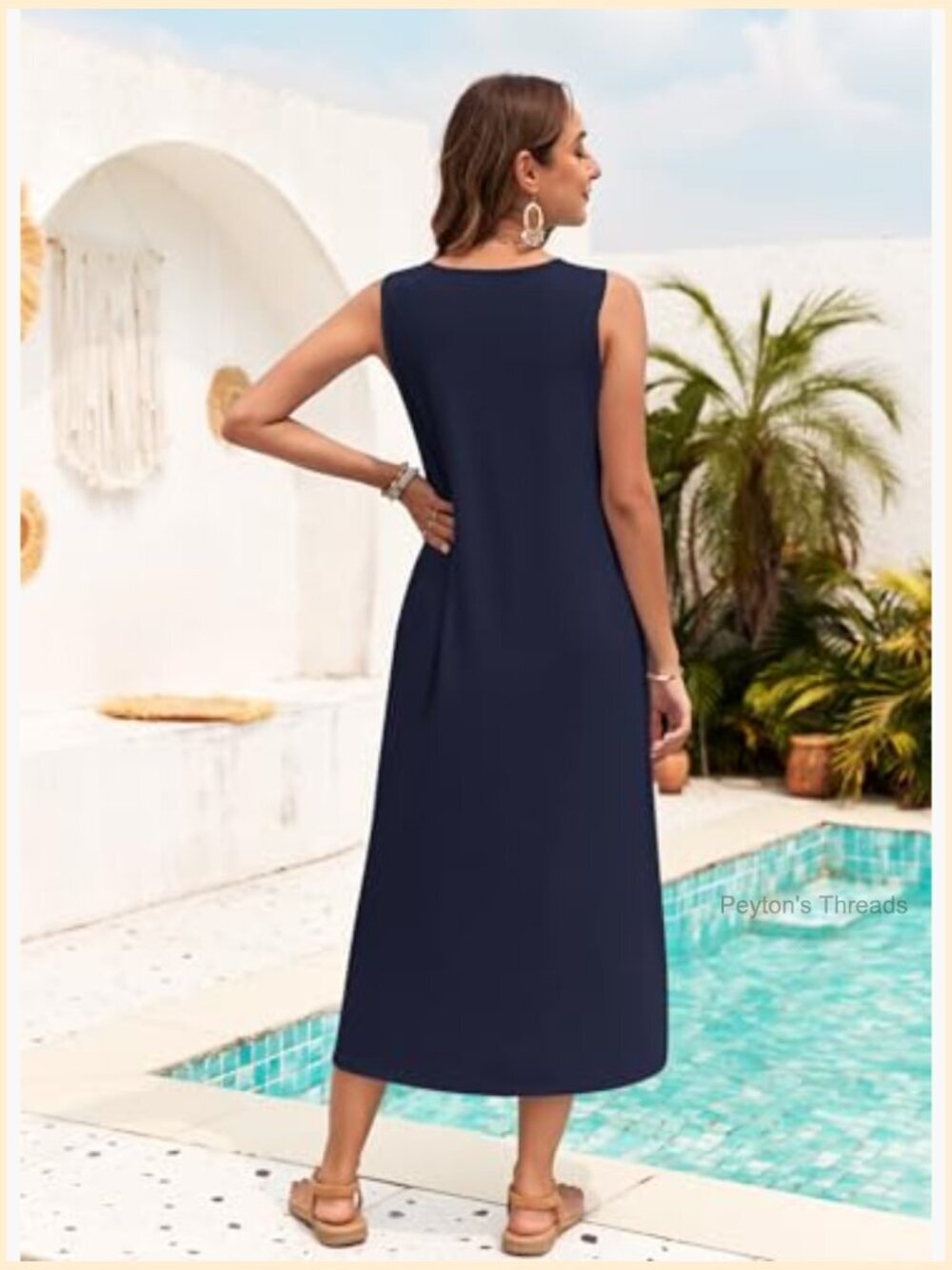 Sleeveless Button Down Loose Maxi Dress with Pockets - Picture 4 of 7